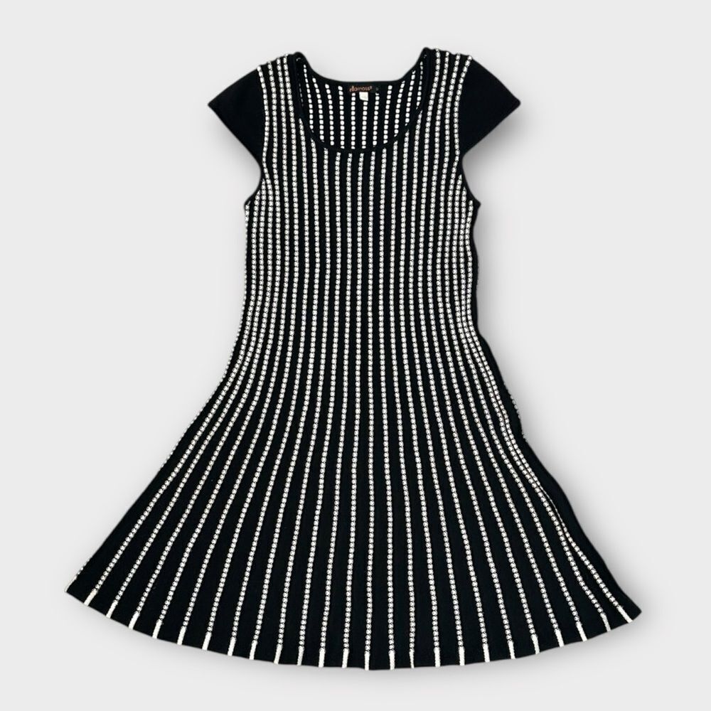 Ella Moss Summer Knit Dress Fit & Flare Black White Cotton Girl’s sz 12 Slim Fit